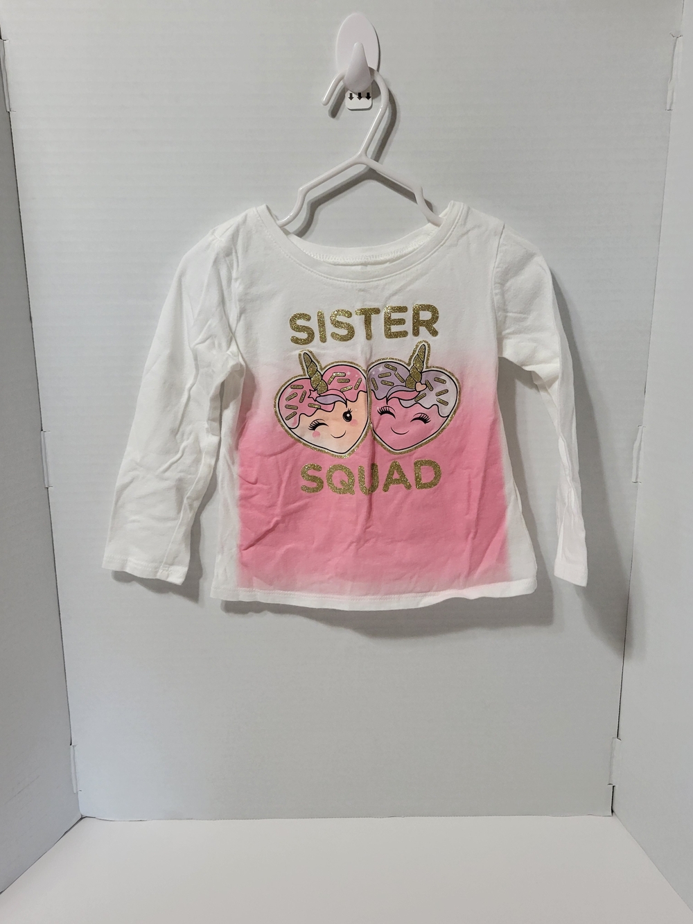 The Children’s Place Toddler Girl “Sister Squad” Unicorn Shirt Size 2T Pink Whit